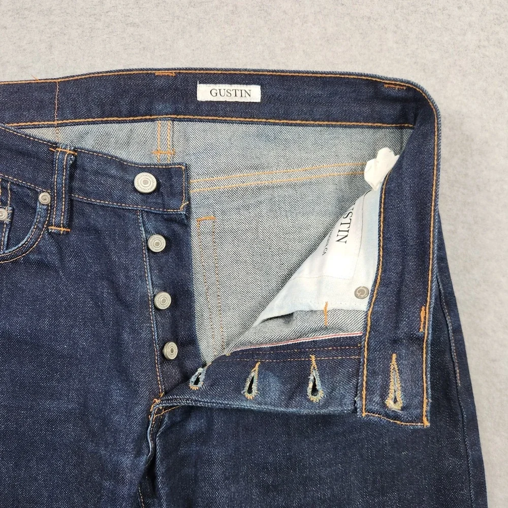 Gustin Selvedge Jeans 32x30 Blue Dark Wash Indigo Red Line Slim Fit Made In USA